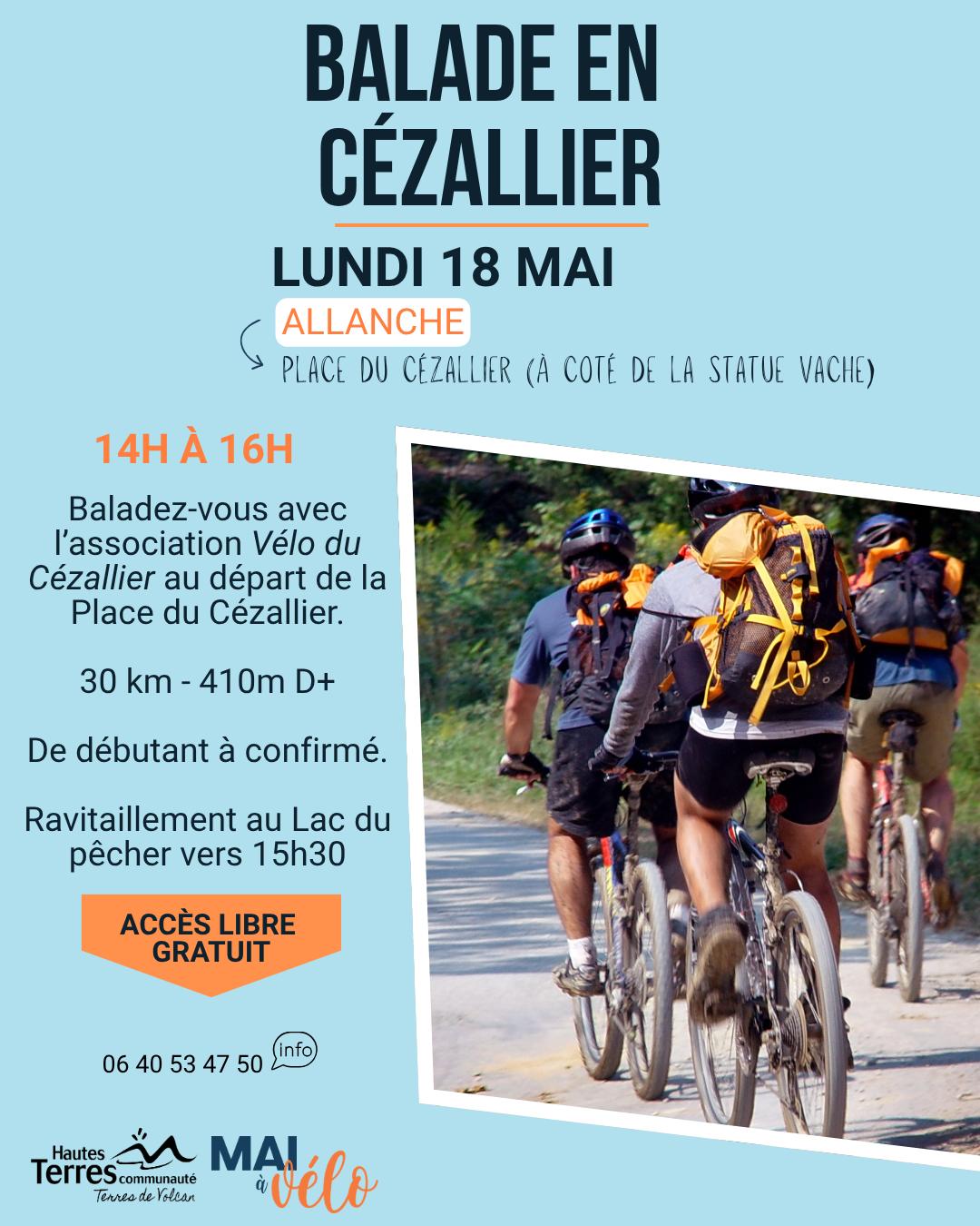 Mai à vélo 2026 30km départ Allanche