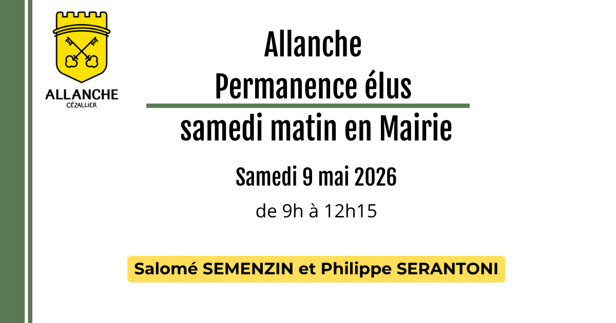 Permancence des élus. Mairie samedi 9 mai 2026