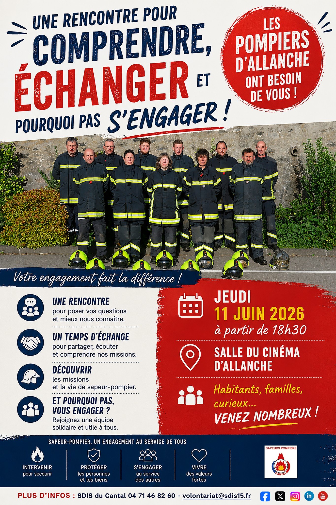 Rencontre pompiers d'Allanche 11 juin 2026 salle cinéma 18h30
