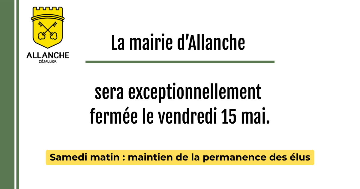 Fermeture mairie 15 mai