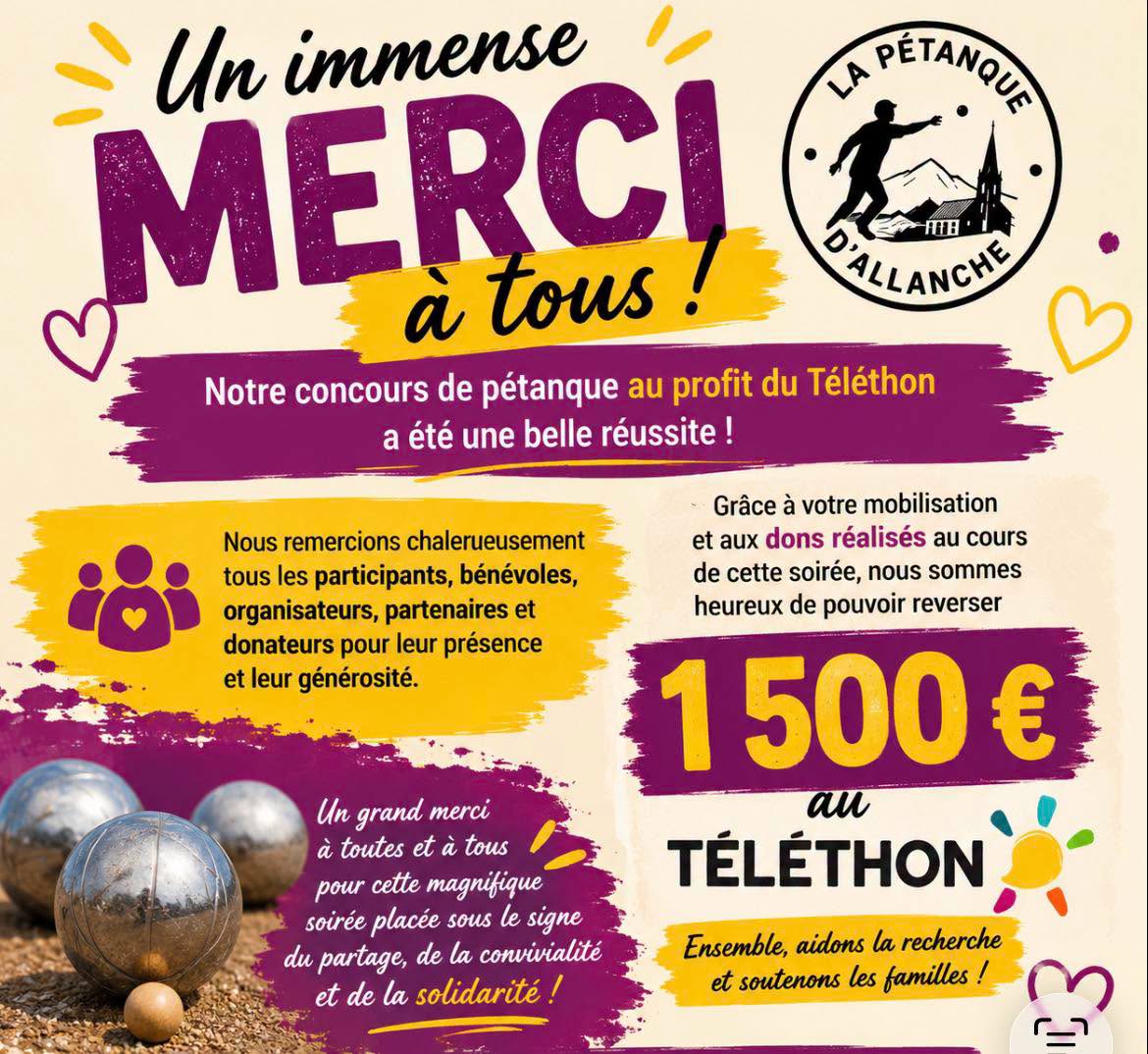 Concours de pétanque en faveur du Téléthon juin 2026