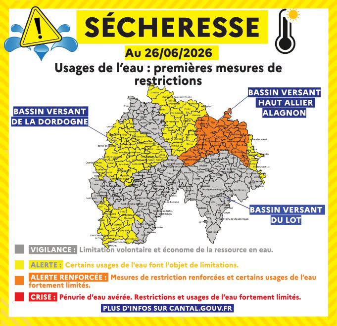 Alerte renforcée eau commune d'Allanche 26 juin 2026