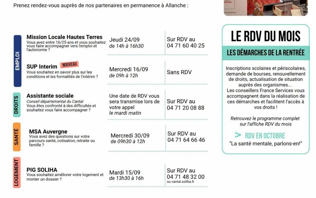 Planning septembre Hautes terres Allanche
