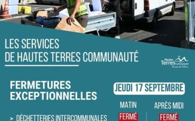 Fermetures des services de Hautes Terres Communauté – Jeudi 17 septembre 2026